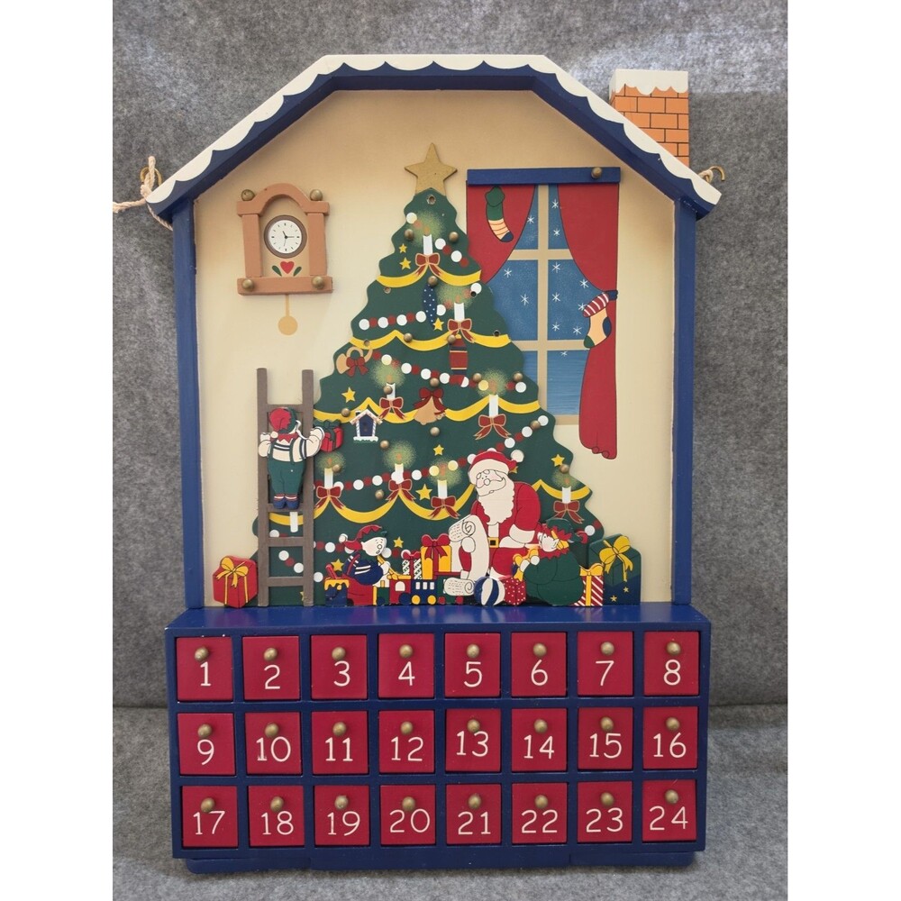 VTG Holiday Living Decorative Advent Calendar Christmas Wood Ornaments 21”H Rare